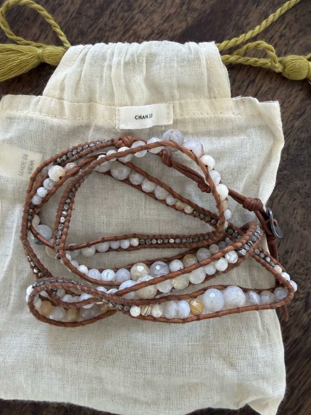 Chan Luu White Beaded Multi-Wrap Leather Bracelet